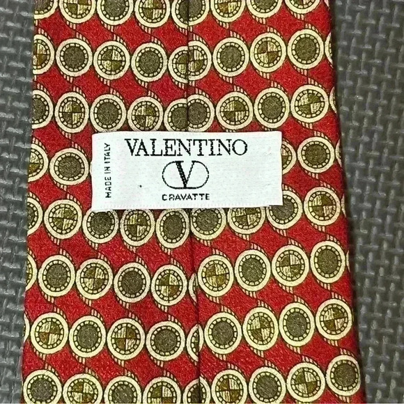 Valentino Silk Tie Red Brown Geometric 60” Handmade In Italy Necktie Work Casual - Picture 4 of 6